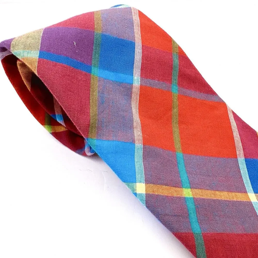Land's End Ties‎ Charter Collection Summer Spring 100% Cotton Plaid Colorful